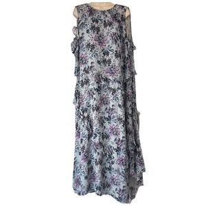 Sundance Gathered Lilacs Blue Floral Maxi Dress XXL Boho Ruffle